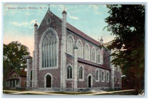 c1910's Grace Church Scene Street Elmira New York NY Posted Antique Postcard