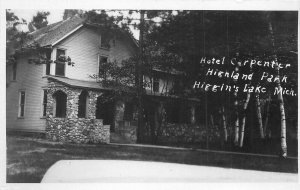 Postcard RPPC Michigan Higgins Lake Hotel Carpenter Highland park 1930s 23-6304