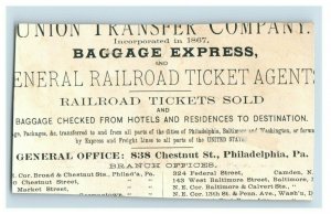 1870s Engraved Scrap Union Transfer Co. Railroad Ticket Agent Wagon Horses P213