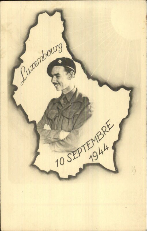 WWII Luxembourg Map Border Soldier Real Photo Card/Postcard