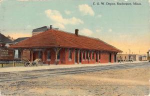 Rochester Minnesota Railroad Depot Street View Antique Postcard K46089