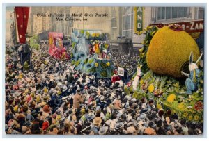 1954 Colorful Floats In Mardi Gras Parade New Orleans Louisiana LA Postcard 