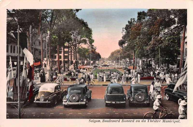 Saigon Vietnam Boulevard Bonard Street Scene Tinted Real Photo Postcard AA40017