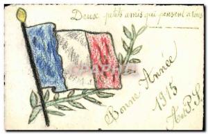 Postcard Old French Fantasy Flag 1915 (sketched by hand) near Rouen Bihorel