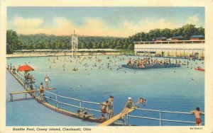 Cincinnati Ohio Sunlite Pool Coney Island Teich linen 1940s Postcard 21-6598