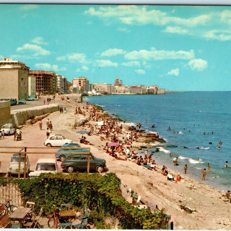 c1970s Molfetta, Italy Beach Resort Scenery Cars Bathers Chrome Postcard 4x6 M22