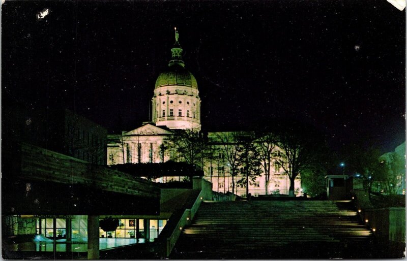 Atlanta Georgia GA State Capitol Building Night View Postcard PM Tampa FL Cancel 