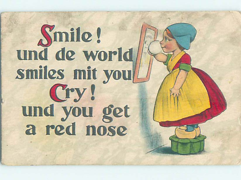 Pre-Linen comic fashion CUTE GIRL POWDERS HER FACE IN THE MIRROR HQ8562 ...