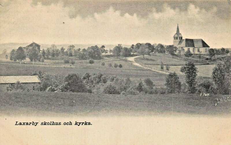 LAXARBY SWEDEN~SKOLHUS OCH KYRKA-SCHOOL & CHURCH~1900s PHOTO POSTCARD