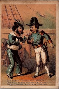 1880s HIGGINS' GERMAN LAUNDRY SOAP NAVAL BOYS CAPTAIN TRADE CARD 25-224