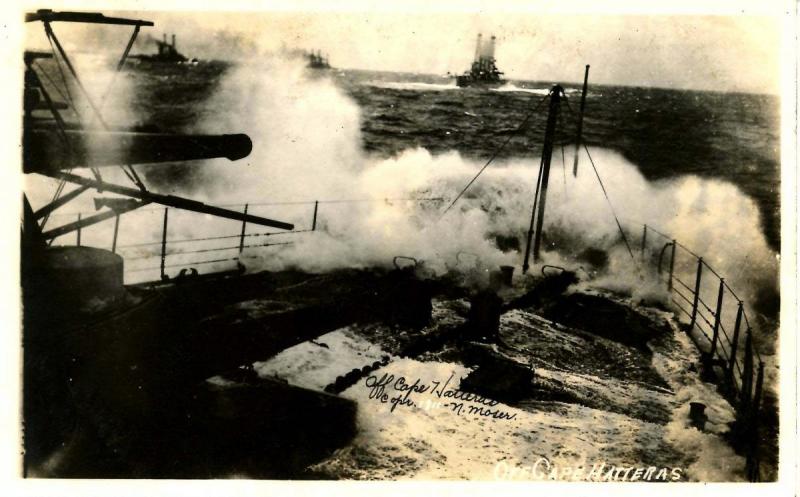 USS New Hampshire, 1916, Off Cape Hatteras - RPPC