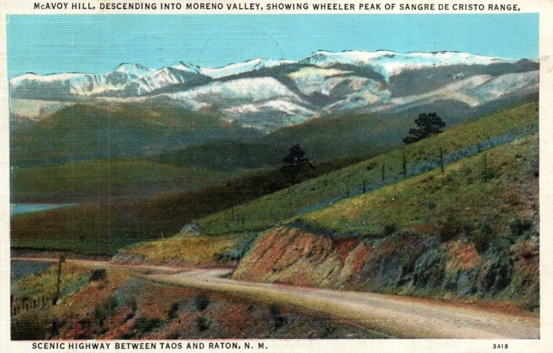 Vintage Postcard-Sangre de Cristo Range-Taos Raton-New Mexico-Moreno Valley