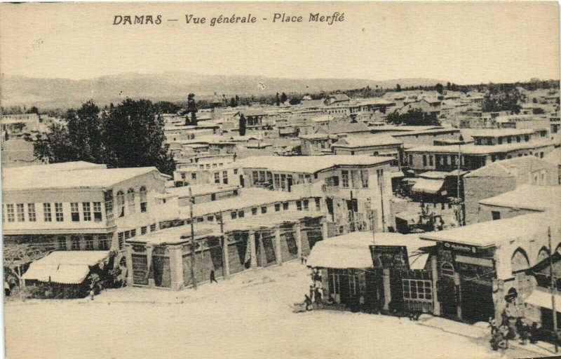 PC CPA SYRIA, DAMAS, VUE GENERALE, PLACE MERFIÉ, Vintage Postcard (b27207)