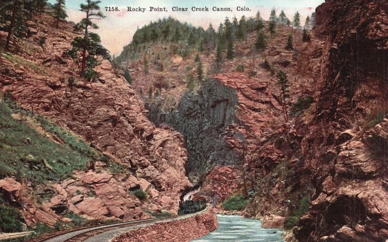 Vintage Postcard Rocky Point Clear Creek Red Rock Canon Attraction Colorado CO