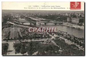 Paris Old Postcard Panorama to Passy General view of the bridge of the Metrop...