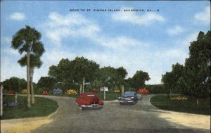 Brunswick Georgia GA Road to St Simons Island Cars c1940s Postcard