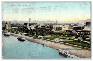 1910 Riverside Park Exterior Building Steamer Ship Winona Minnesota MN Postcard