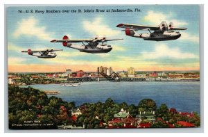 Vintage 1940's Military Postcard U.S. Navy Bombers - Over Jacksonville Florida