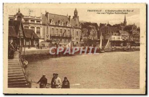 Old Postcard Trouville L & # 39Embarcade Tray and view on L & # 39Eglise Notr...
