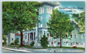 1940 Orange Virginia VA Vintage Postcard County Court House Confederate Monument
