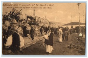 c1910 Messina After Earthquake Survivors Camp & House Ainis Ruins Italy Postcard