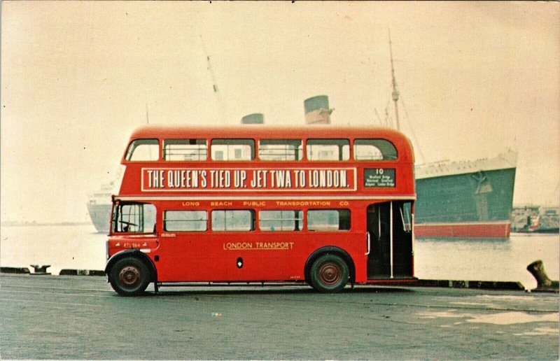 London Double Decker Bus Long Beach California Vintage Postcard Sightseeing