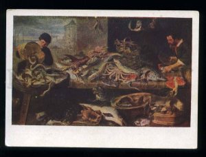 209540 BELGIUM Snyders fish market dog old postcard