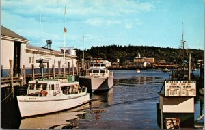 Vtg Cruise Boats at Wharf Boothbay Harbor Maine ME 1960s Chrome Postcard