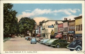 Colebrook NH Main St. Colorful Linen Postcard