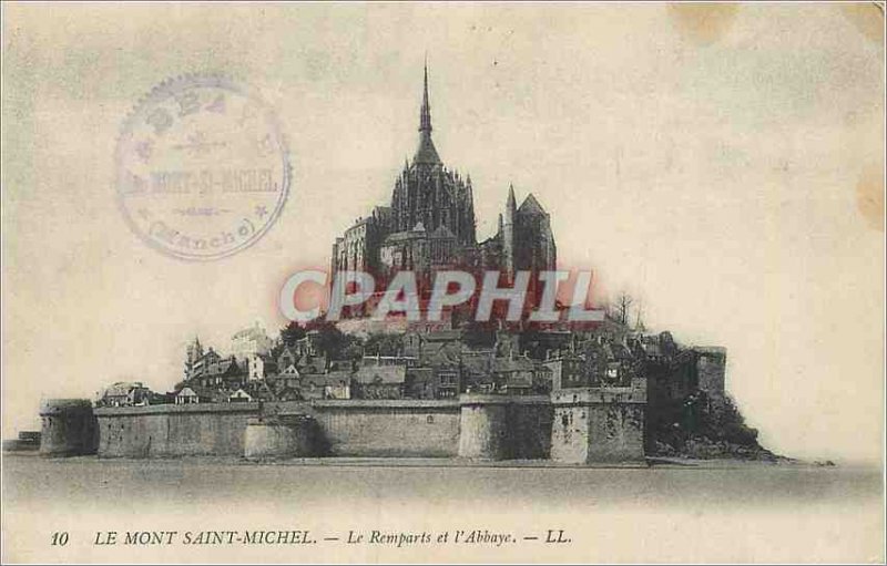 Old Post Card Mont Saint Michel Abbey and the Remparts