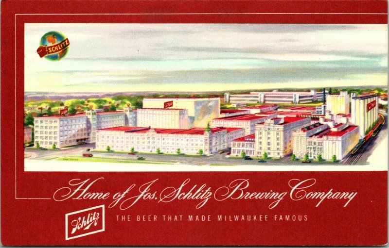 Vtg Postcard 1949 Home of the Jos. Schlitz Brewing Company Milwaukee MN