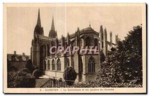 Old Postcard Quimper The Cathedral and Gardens I Eveche