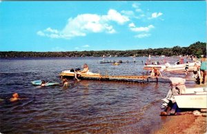 West Okoboji, IA Iowa  TERRACE PARK BEACH Boat Launching~Swimming Pier Postcard