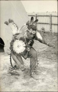 Native American Indian in Costumes Ceremonial Dance Real Photo Postcard