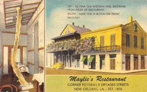 MAYLIE'S RESTAURANT Poydras & Dryades Streets, New Orleans, LA ca 1940s Postcard