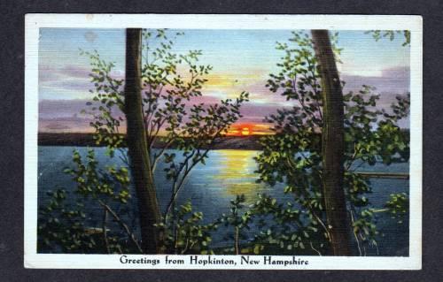 NH Sunset Greetings From HOPKINTON NEW HAMPSHIRE Linen