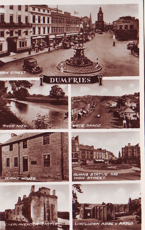 P1290 vintage valentine,s RPPC multiview dumfries scotland