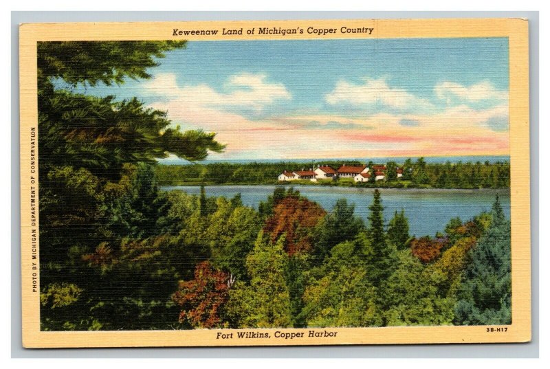 Vintage 1940's Postcard Aerial Keweenaw Land Copper Harbor Fort Wilkins Michigan