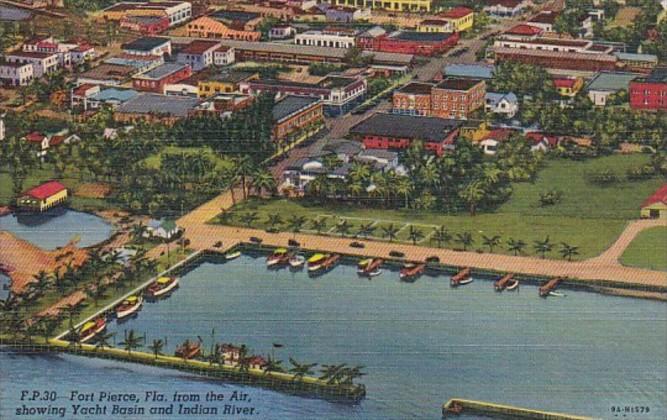 Florida Fort Pierce Aerial View Showing Yacht Basin and Indian River Curteich