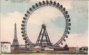 AMUSEMENT PARK, PARIS, France, Ferris Wheel, Great Wheel, Eiffel Tower, ca. 1910