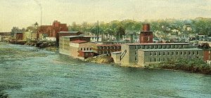 Postcard Early River and Buildings View in Oswego, N.Y.