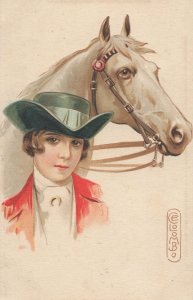 Italian Fox Hunting Equestrian Lady WW1 Antique Glamour Postcard