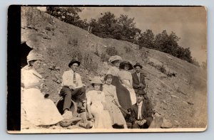 RPPC Group of People Pose on Rocky Hill AZO 1904-1918 ANTIQUE Postcard 1375