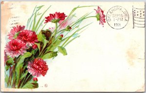 1909 Beautiful Red Carnations Flower Bouquet Greetings, Vintage Postcard