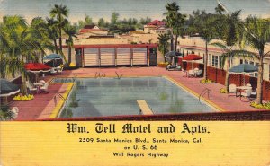 Linen Era,Route 66,Wm Tell Motel, Santa Monica, CA,On Rt 66, Crease,Old Postcard