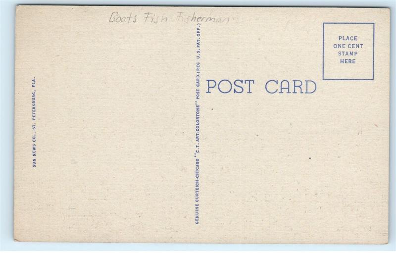 Tarpon Springs Florida Sponges Dock Boats Fish Fishermen Vintage Postcard C93