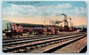 NEW PHILADELPHIA, OH Ohio ~ AMERICAN TIN PLATE CO. Railroad Tracks 1920 Postcard
