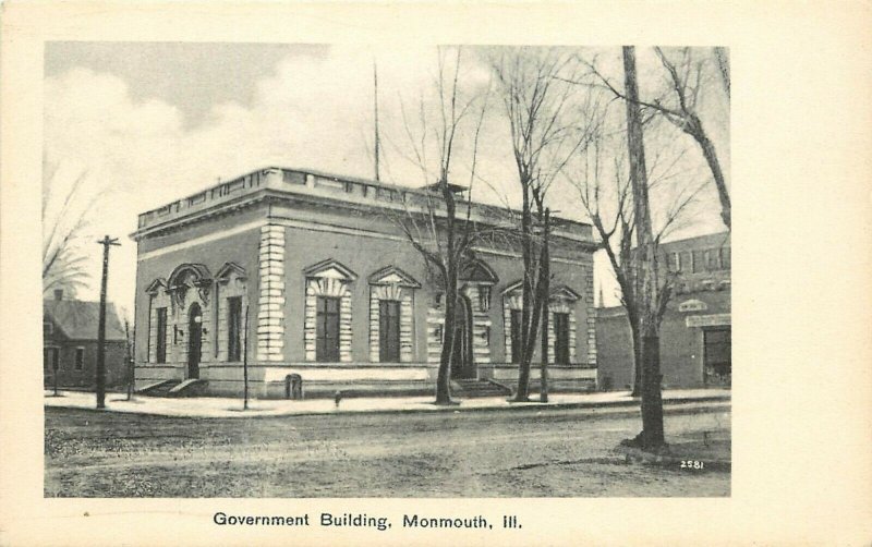 Vintage Postcard; Government Building, Monmouth IL Warren County, Wheelock