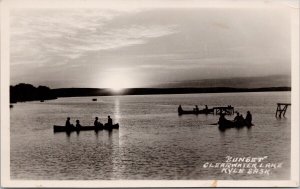 Clearwater Lake Kyle Saskatchewan SK Sask Sunset Boats Boating RPPC Postcard H36