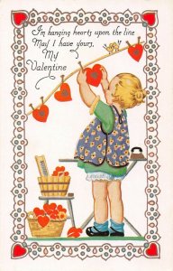 I'M HANGING HEARTS UPON THE LINE-MAY I HAVE YOURS?~1910s VALENTINE POSTCARD